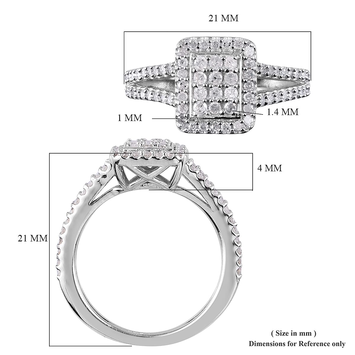Natural Diamond Geometric Cluster Ring in Platinum Overlay Sterling Silver 0.50 Ct. 3648752 6