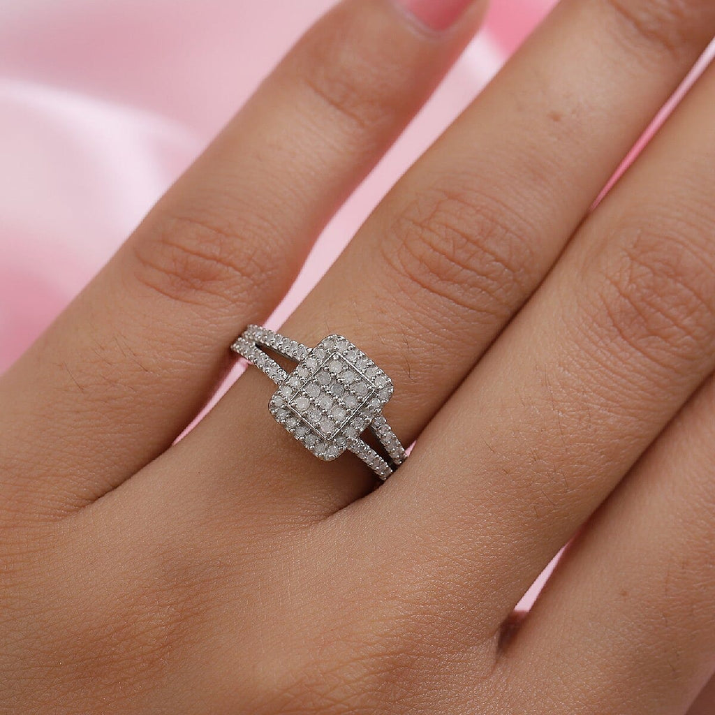 Natural Diamond Ring in Platinum Overlay Sterling Silver 0.50 Ct.