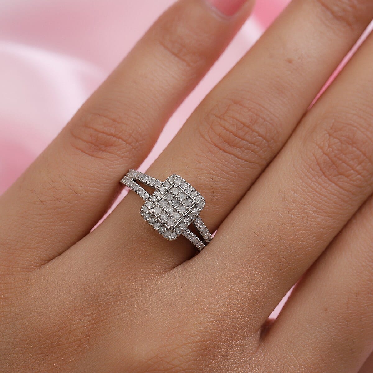 Natural Diamond Ring in Platinum Overlay Sterling Silver 0.50 Ct. 3819314 3