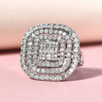 Diamond Cluster Ring in Platinum Overlay Sterling Silver 2.04 Ct, Silver Wt 5.56 Gms