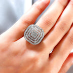 Diamond Cluster Ring in Platinum Overlay Sterling Silver 2.04 Ct, Silver Wt 5.56 Gms