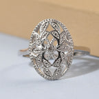 Diamond Floral Ring in Platinum Overlay Sterling Silver