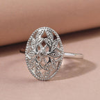 Diamond Floral Ring in Platinum Overlay Sterling Silver