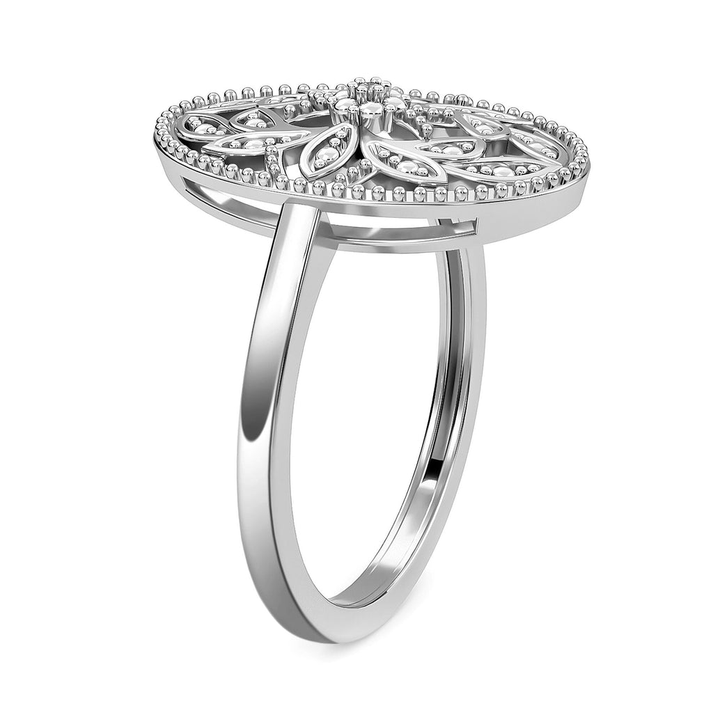 Diamond Floral Ring in Platinum Overlay Sterling Silver