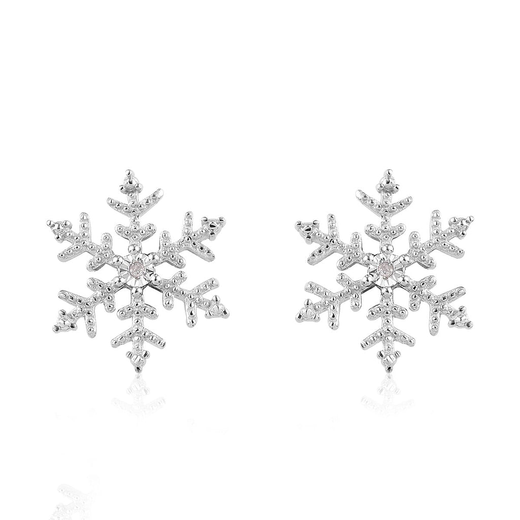 Diamond Snoflake Stud Earrings in Platinum Overlay Sterling Silver