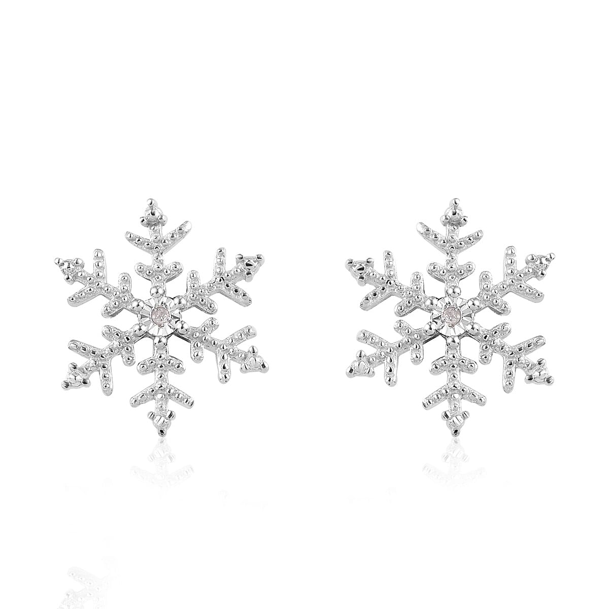 Diamond Snowflake Stud Earrings in Platinum Plated Sterling Silver 3696447 0