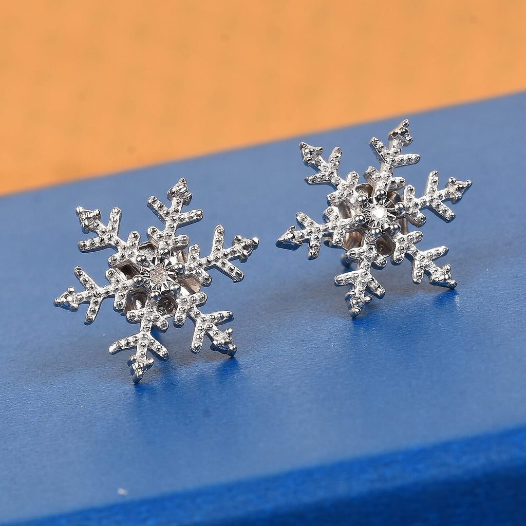 Diamond Snoflake Stud Earrings in Platinum Overlay Sterling Silver