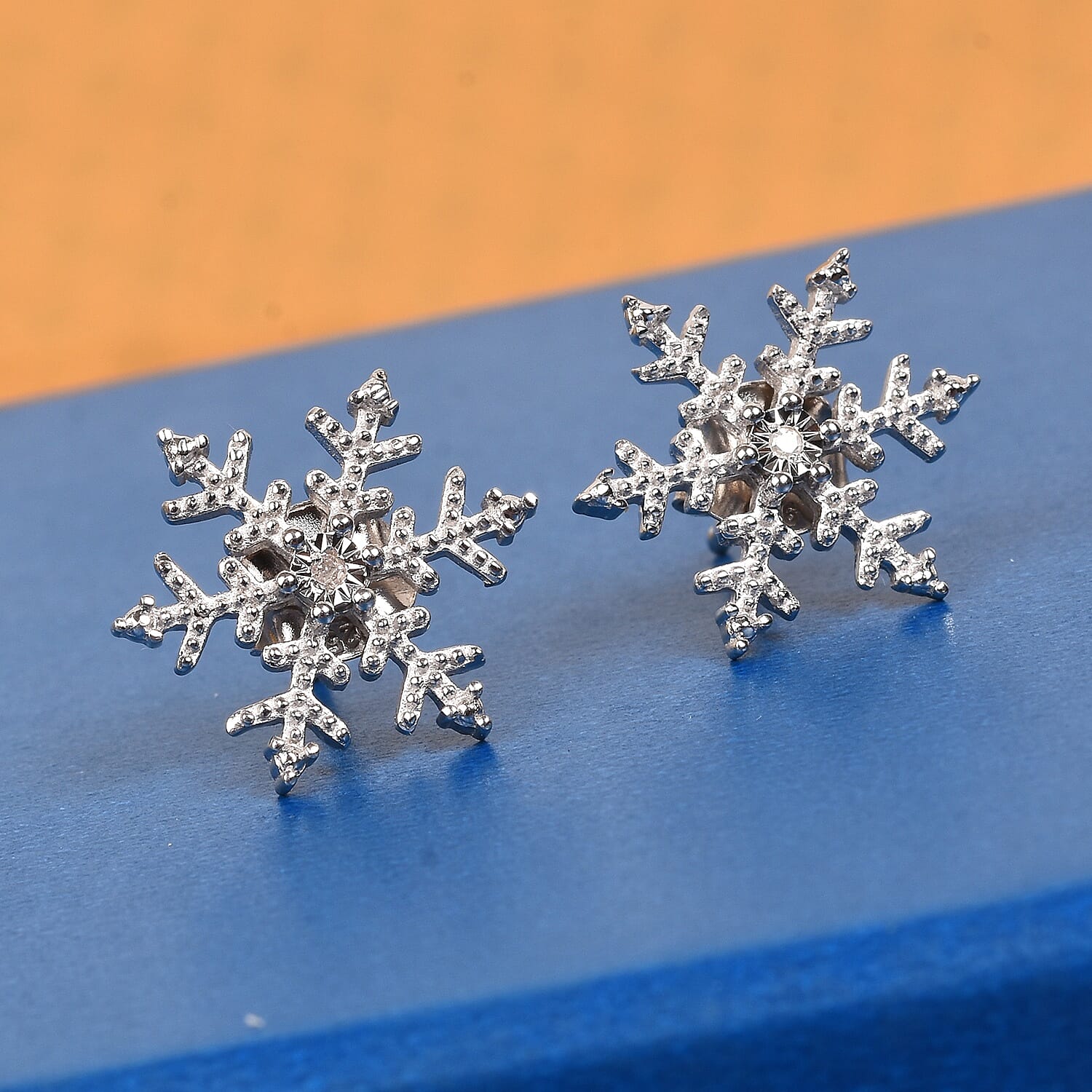 Diamond Snowflake Stud Earrings in Platinum Plated Sterling Silver 3696447 2