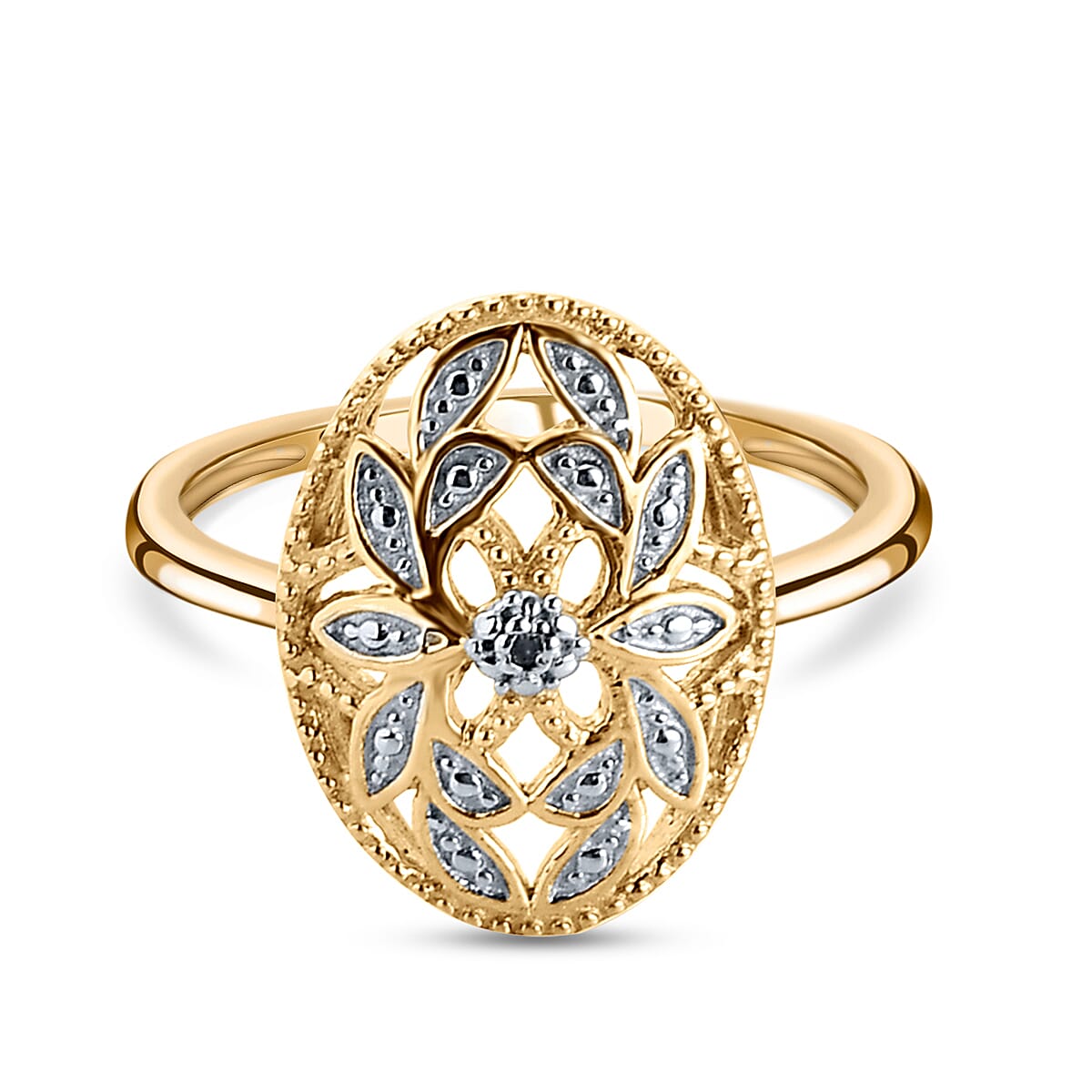 Diamond (G/H) Solitaire Floral Ring in 18K Yellow Gold Vermeil Plated Sterling Silver 3778890 2