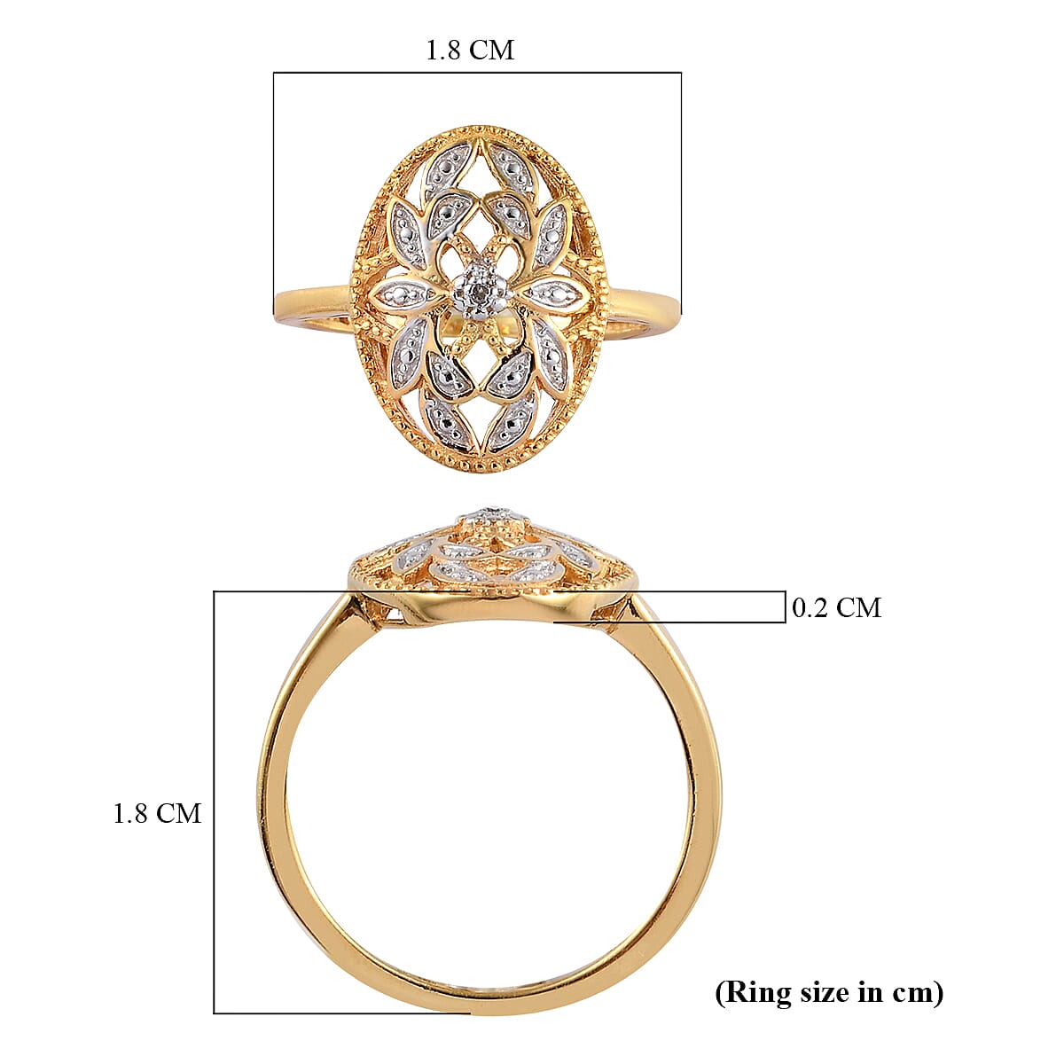 D'Joy - Natural White Diamond (G/H) Solitaire Leaf Vine Ring in 18K Vermeil Yellow Gold Plated Sterling Silver 7540711 8