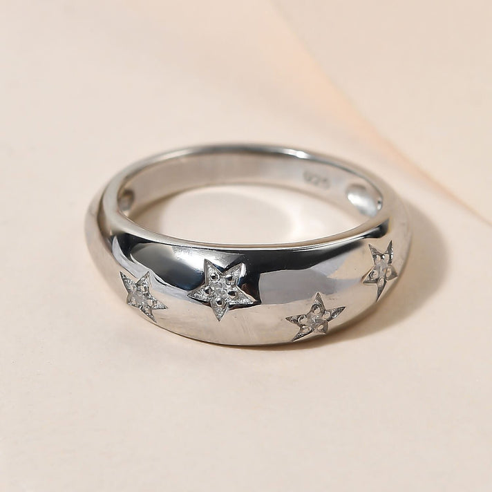 Diamond Star Dome Ring in Sterling Silver with Platinum Plating 3657382 2