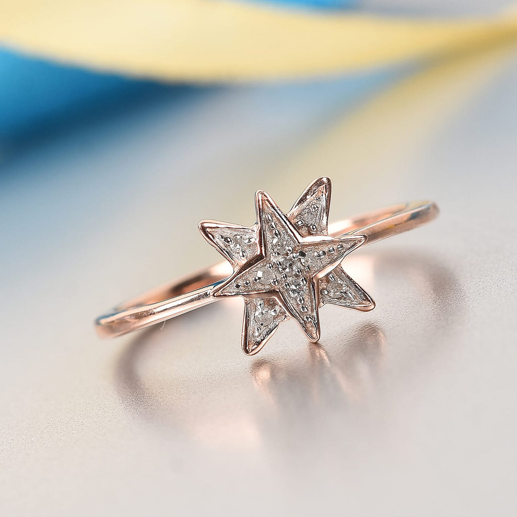 Diamond Starburst Ring in Rose Gold Overlay Sterling Silver