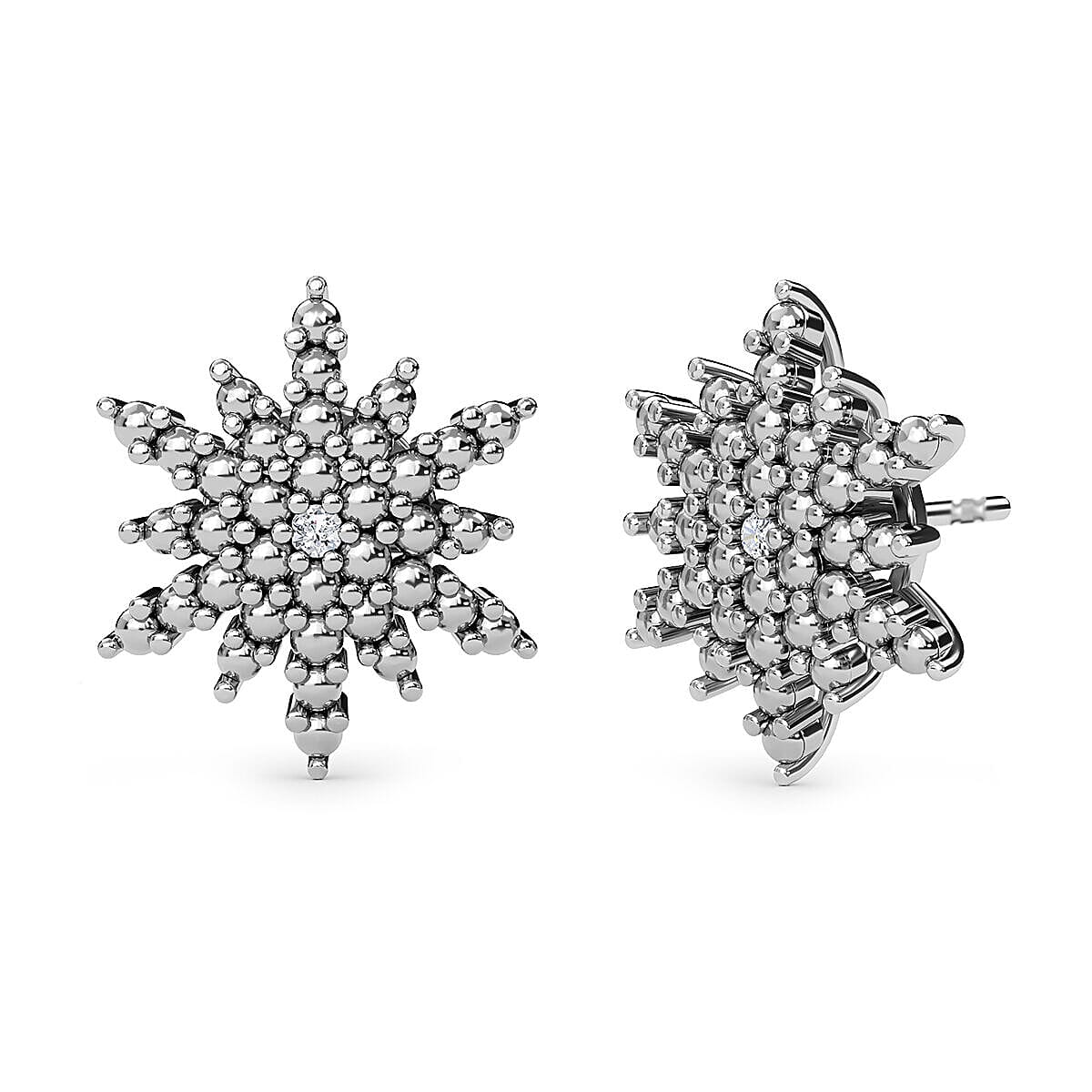 Diamond Starburst Stud Earrings in Platinum Plated Sterling Silver 3668481 0