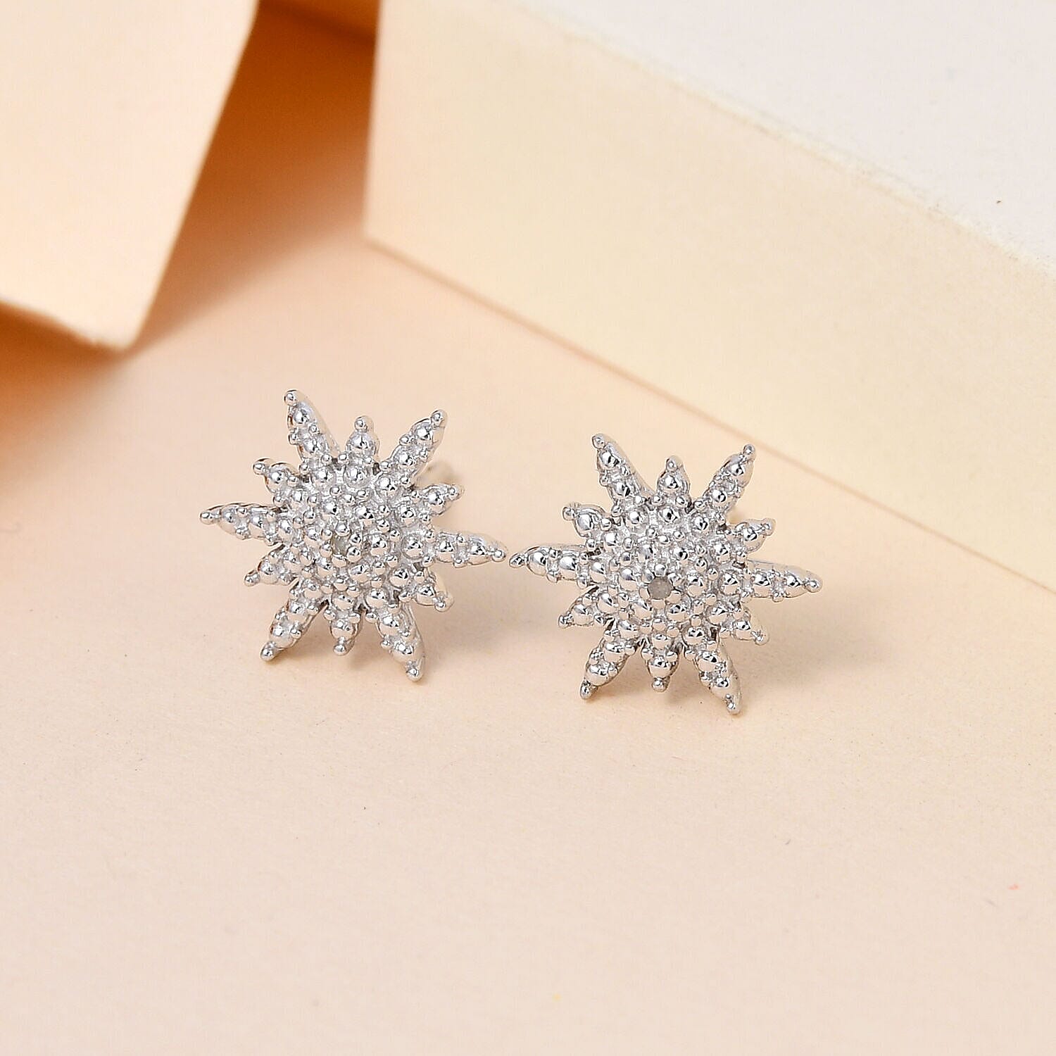 Diamond Starburst Stud Earrings in Platinum Plated Sterling Silver 3668481 2
