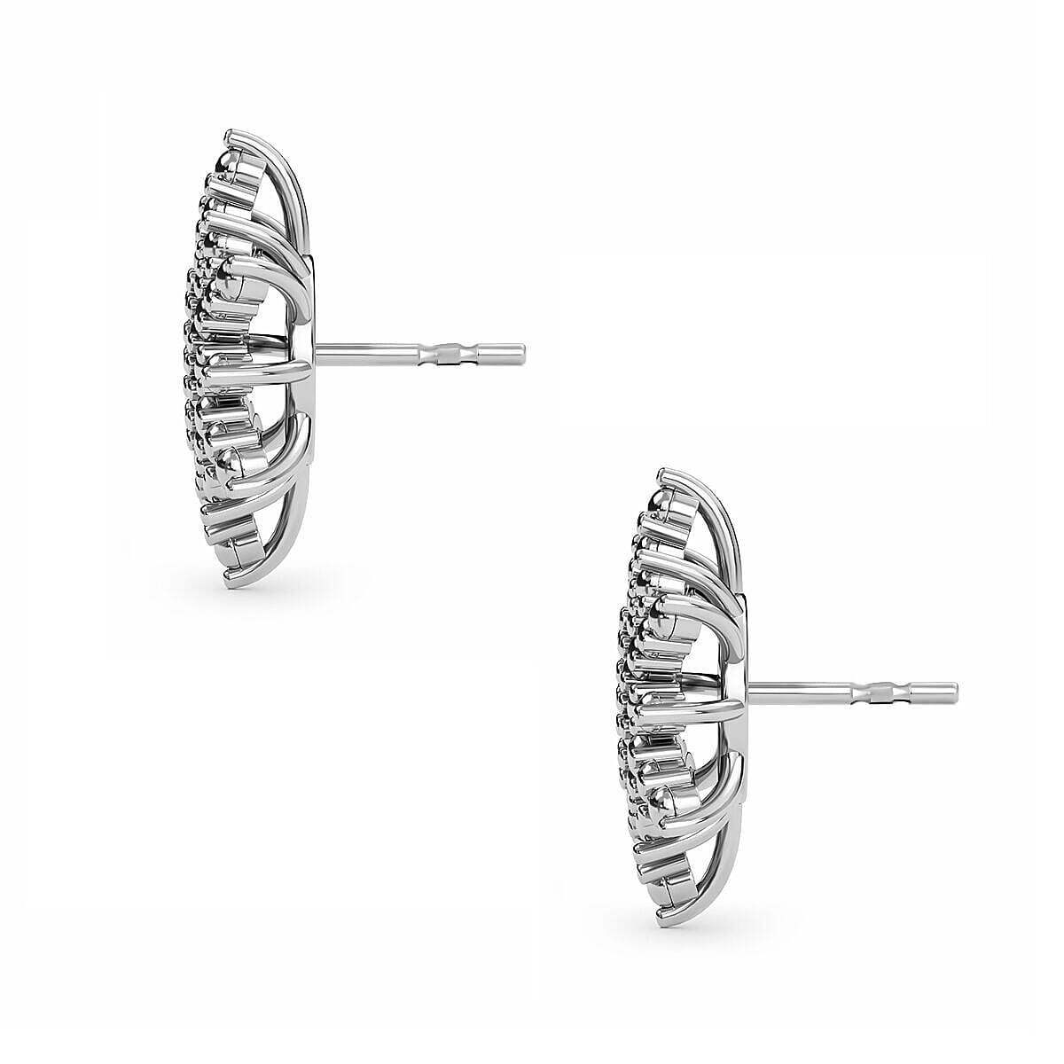 Diamond Starburst Stud Earrings in Platinum Plated Sterling Silver 3668481 4