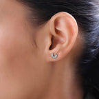 Diamond Stud Moon Earrings (with Push Back) in Platinum Overlay Sterling Silver 0.058 Ct.