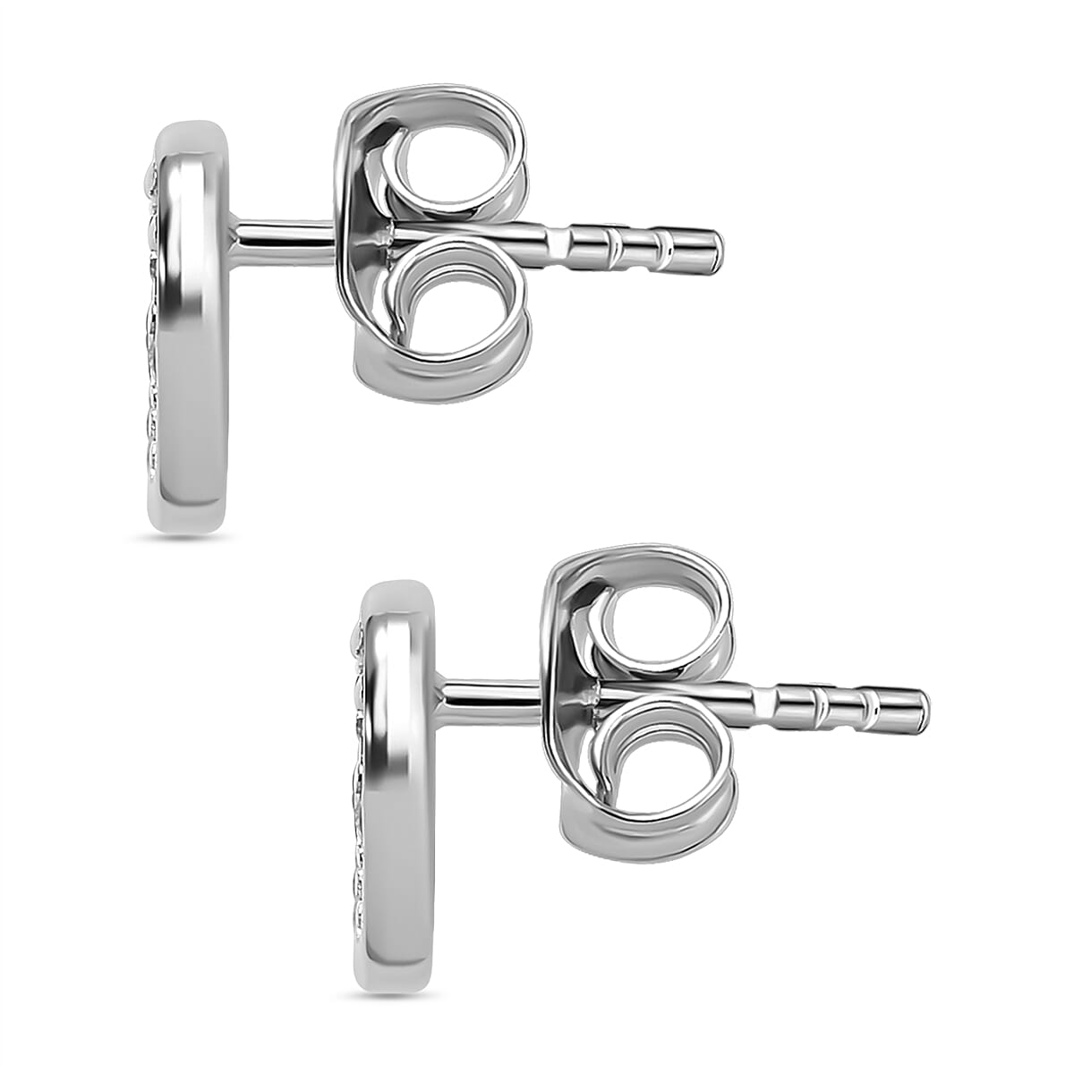 Crescent Moon Diamond Stud Earrings (with Push Back) in Platinum Overlay Sterling Silver 7509771 4