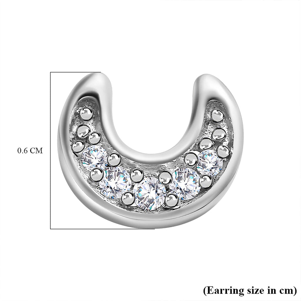 Diamond Stud Moon Earrings (with Push Back) in Platinum Overlay Sterling Silver 0.058 Ct.