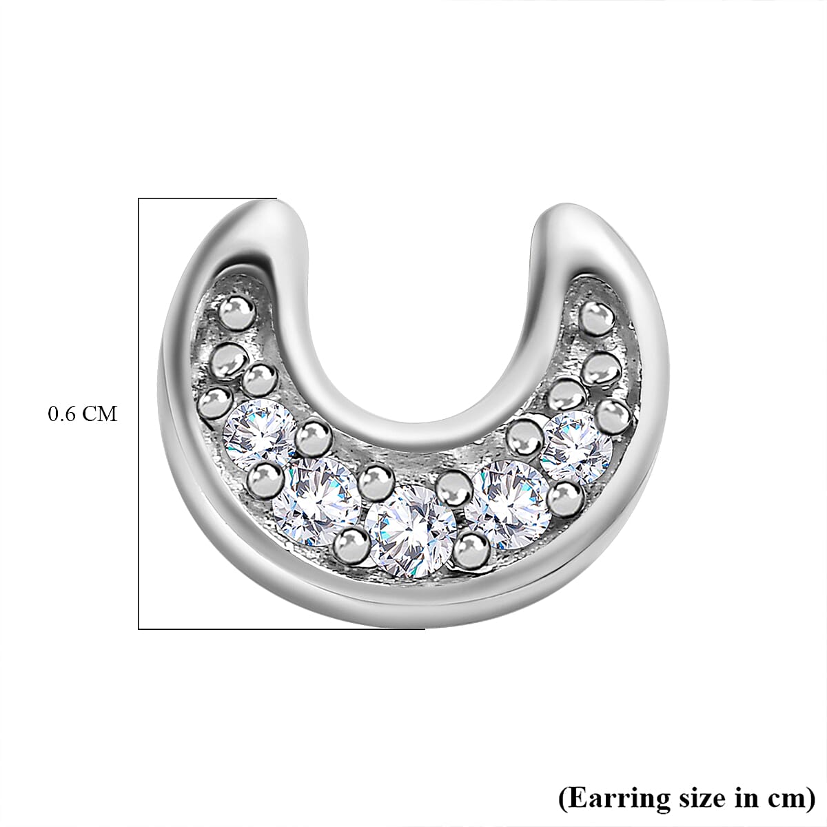Crescent Moon Diamond Stud Earrings (with Push Back) in Platinum Overlay Sterling Silver 7509771 5