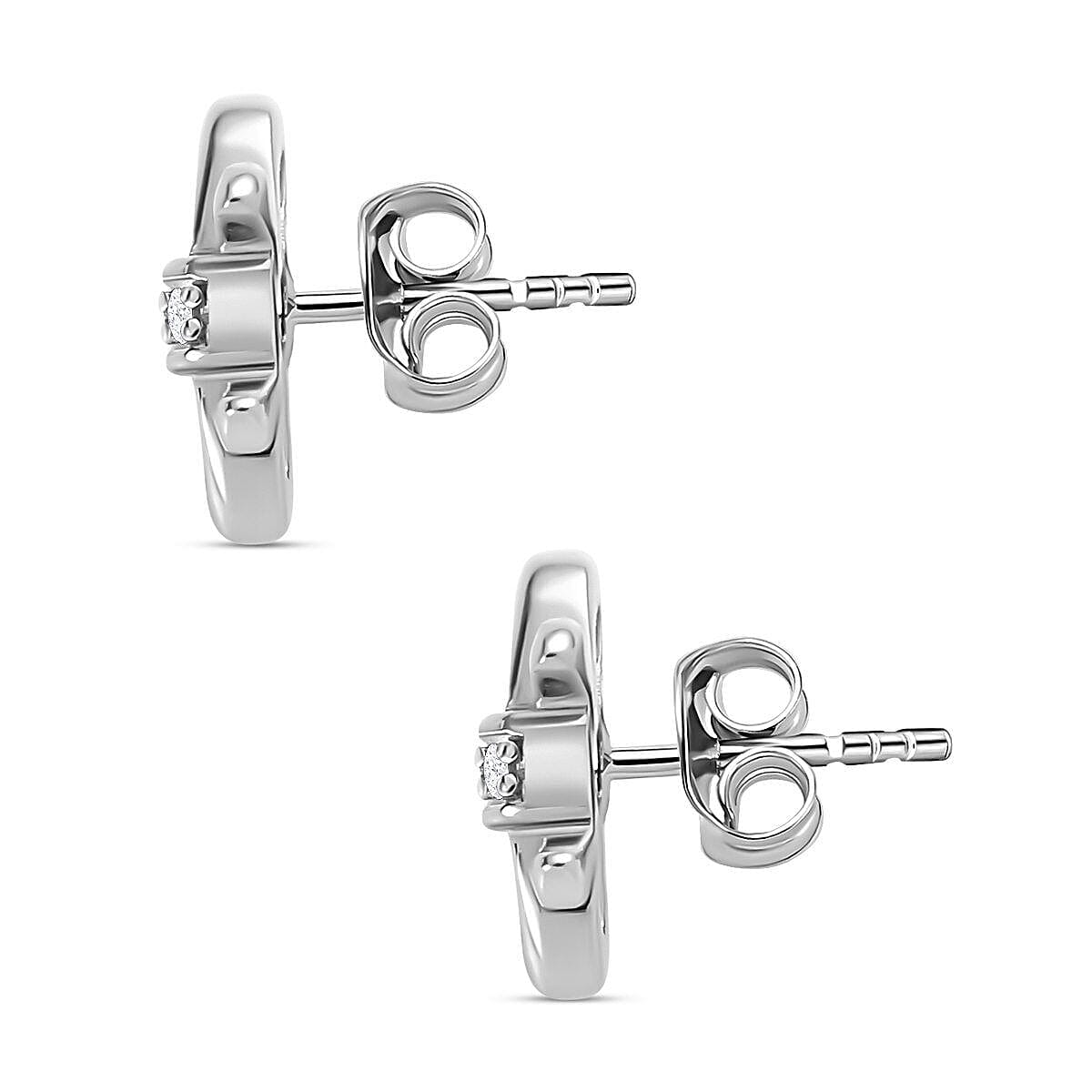 Diamond Bow Stud Earrings in Platinum Overlay Sterling Silver with Push Post 7381989 3
