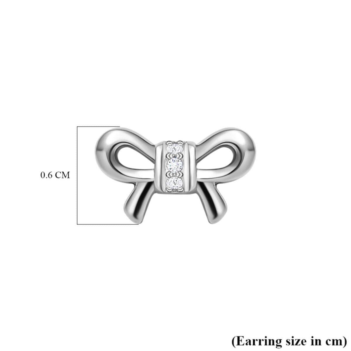Diamond Bow Stud Earrings in Platinum Overlay Sterling Silver with Push Post 7381989 4