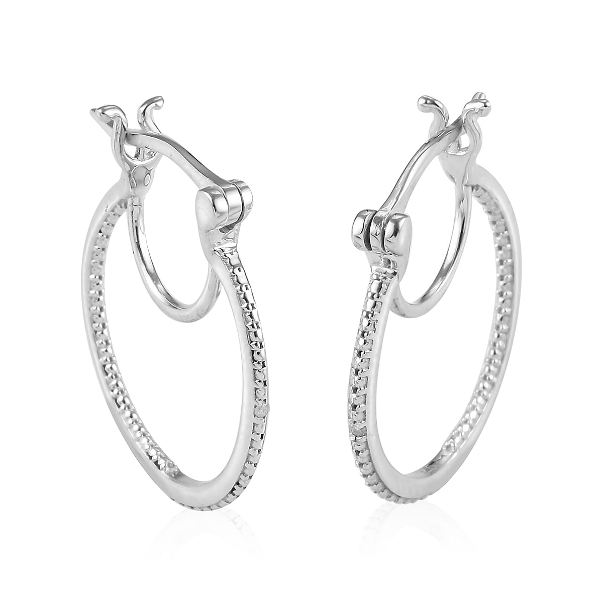 Diamond Textured Hoop Earrings in Platinum Plated Sterling Silver 3712994 0