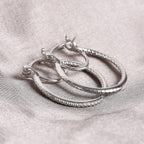 Diamond Hoop Earrings (with Clasp) in Platinum Overlay Sterling Silver