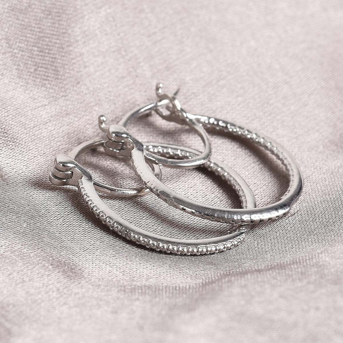 Diamond Textured Hoop Earrings in Platinum Plated Sterling Silver 3712994 2