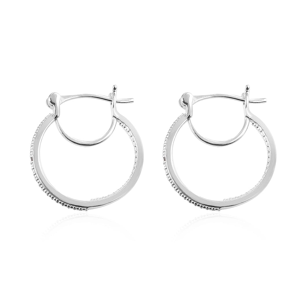 Diamond Hoop Earrings (with Clasp) in Platinum Overlay Sterling Silver