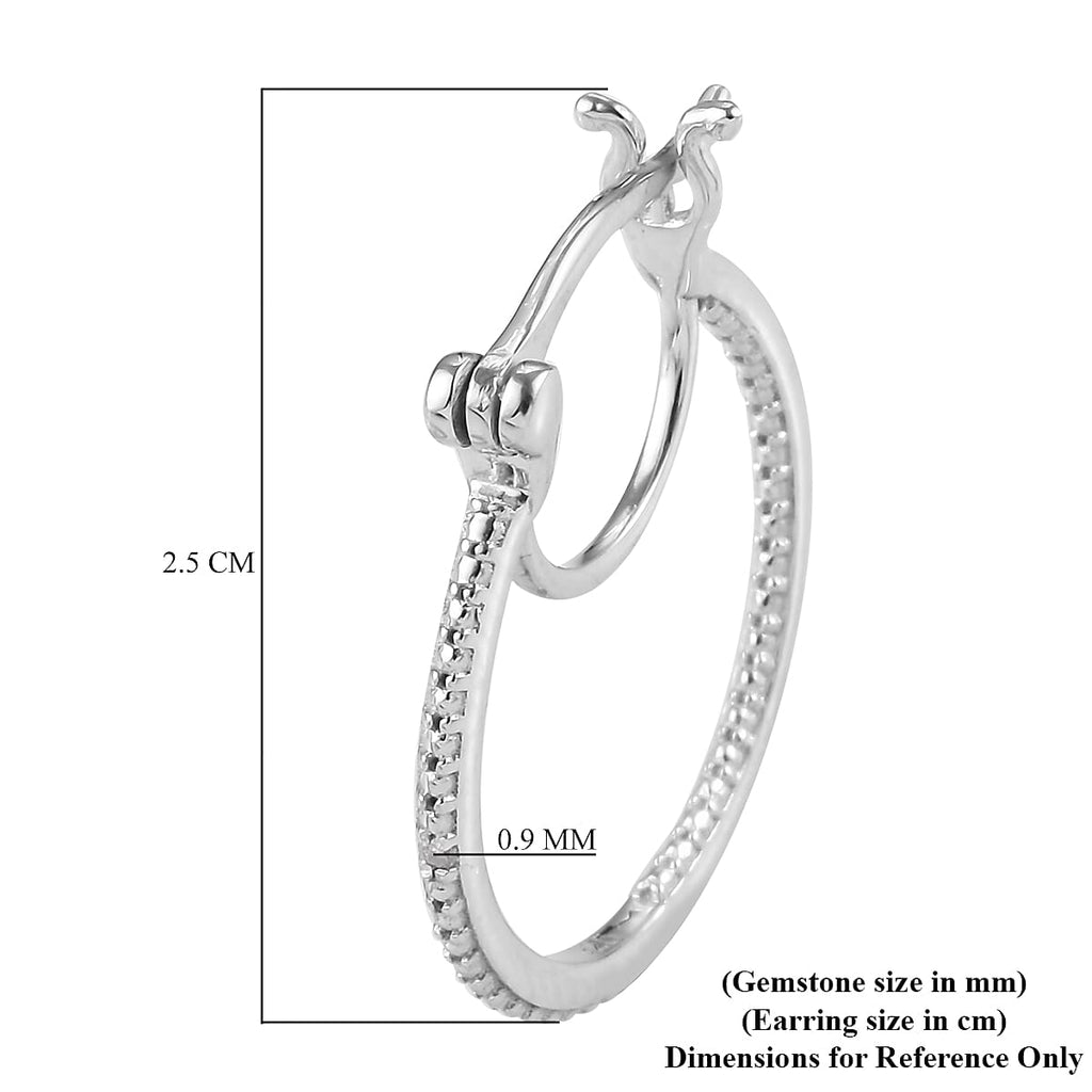 Diamond Hoop Earrings (with Clasp) in Platinum Overlay Sterling Silver