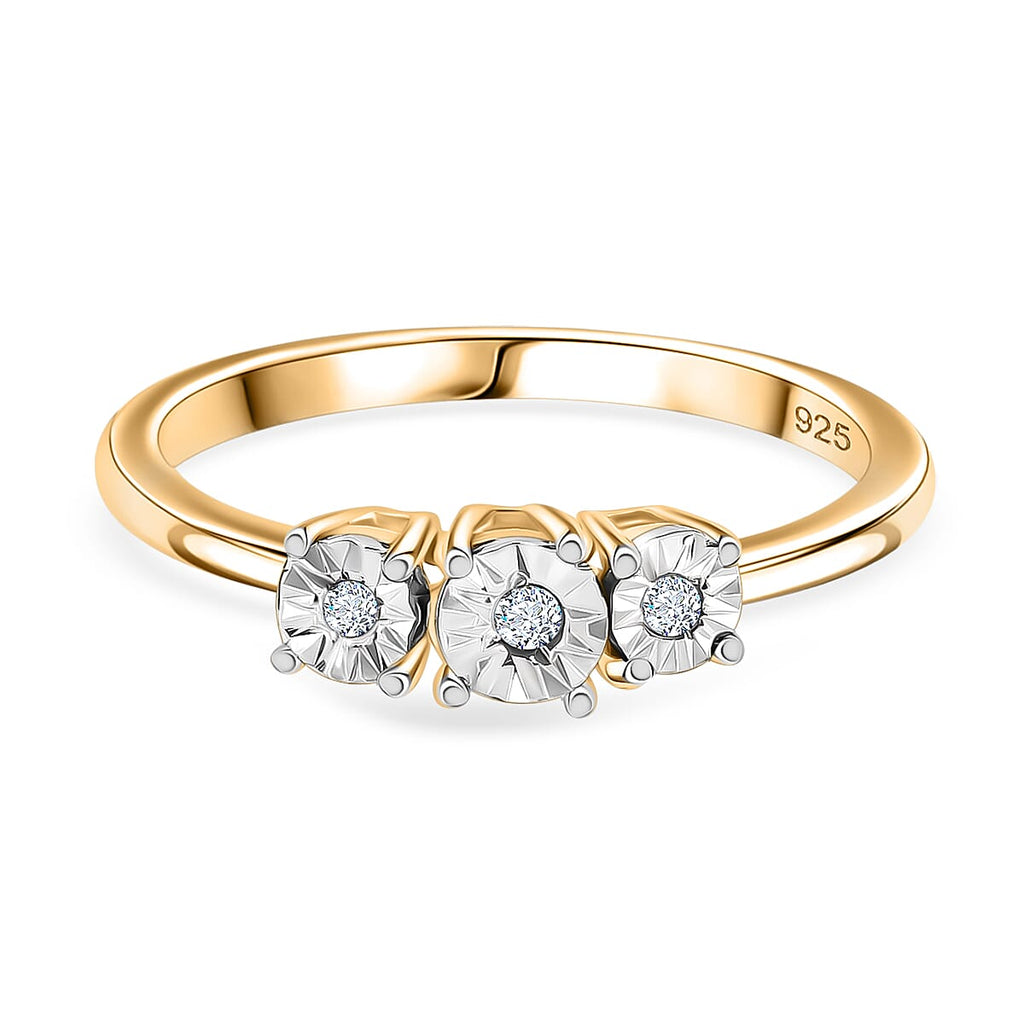 Diamond Trilogy Ring in 18K Yellow Gold Vermeil Plated Sterling Silver
