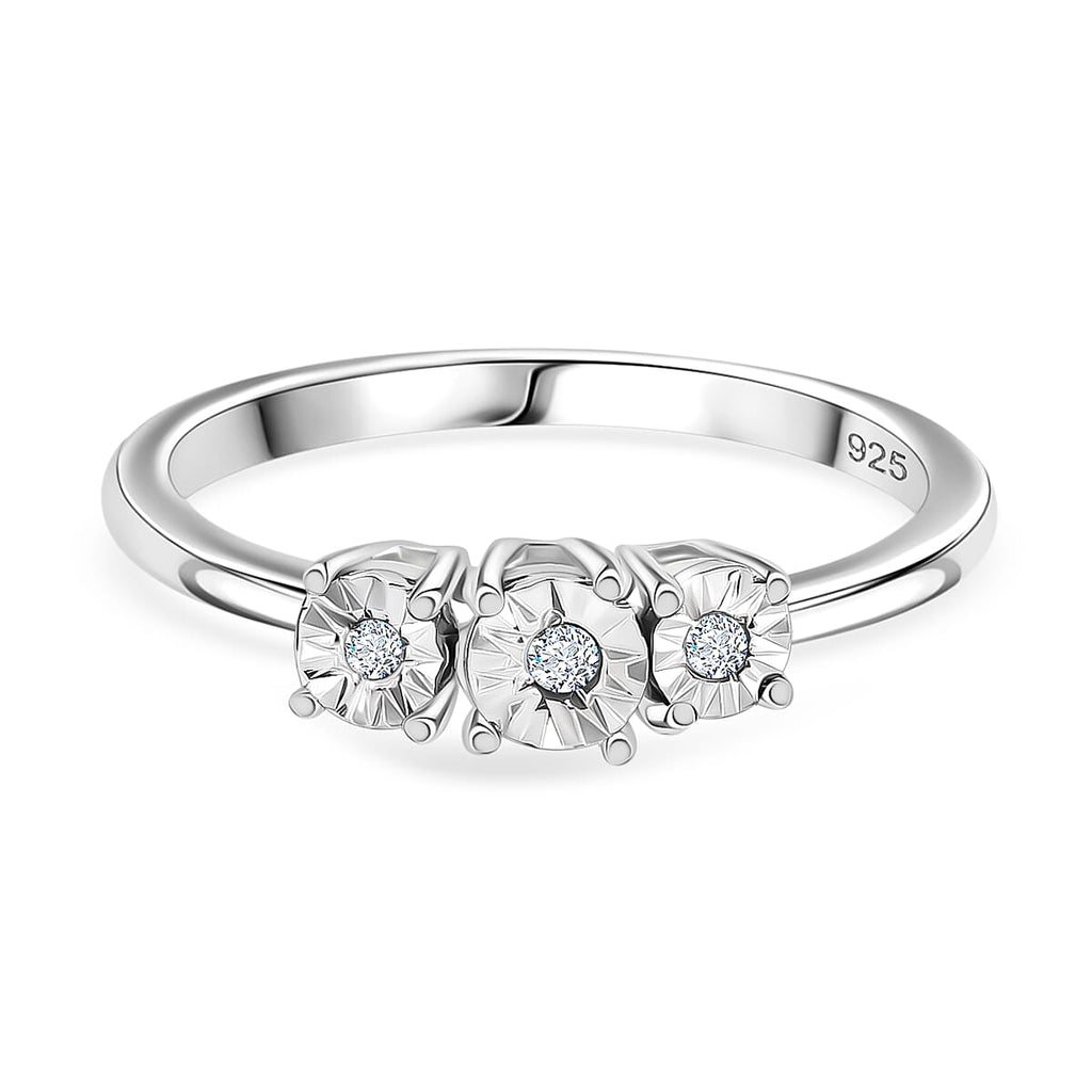 Diamond Trilogy Ring in Platinum Overlay Sterling Silver