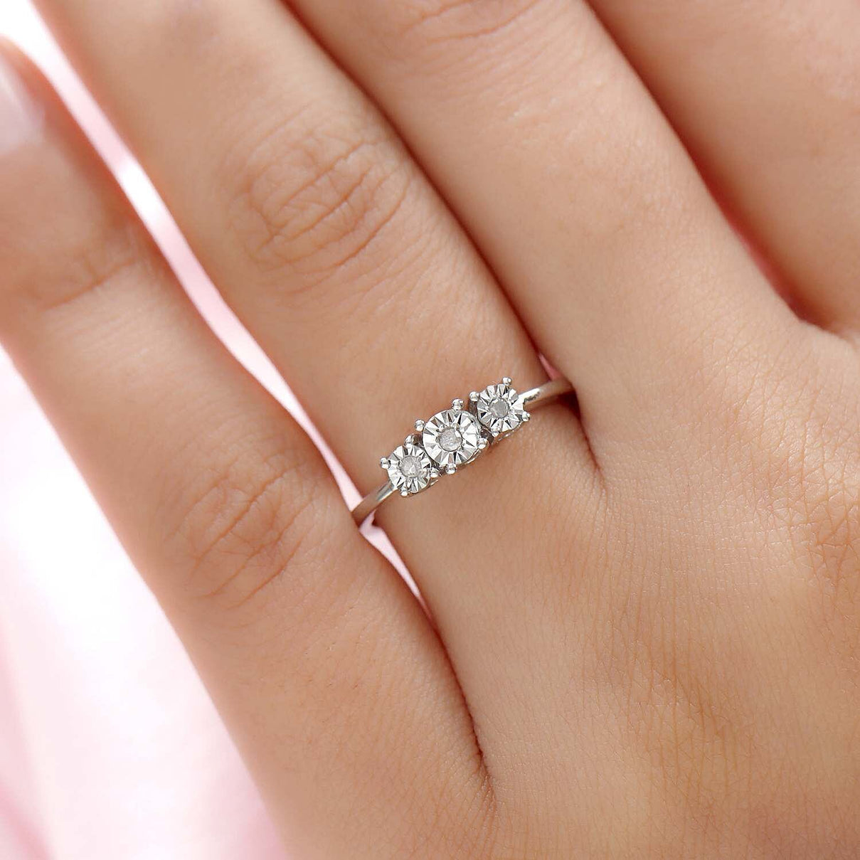 Diamond Trilogy Ring in Platinum Over Sterling Silver V32489657 3