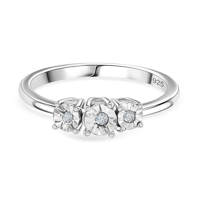 Diamond Trilogy Ring in Platinum Overlay Sterling Silver
