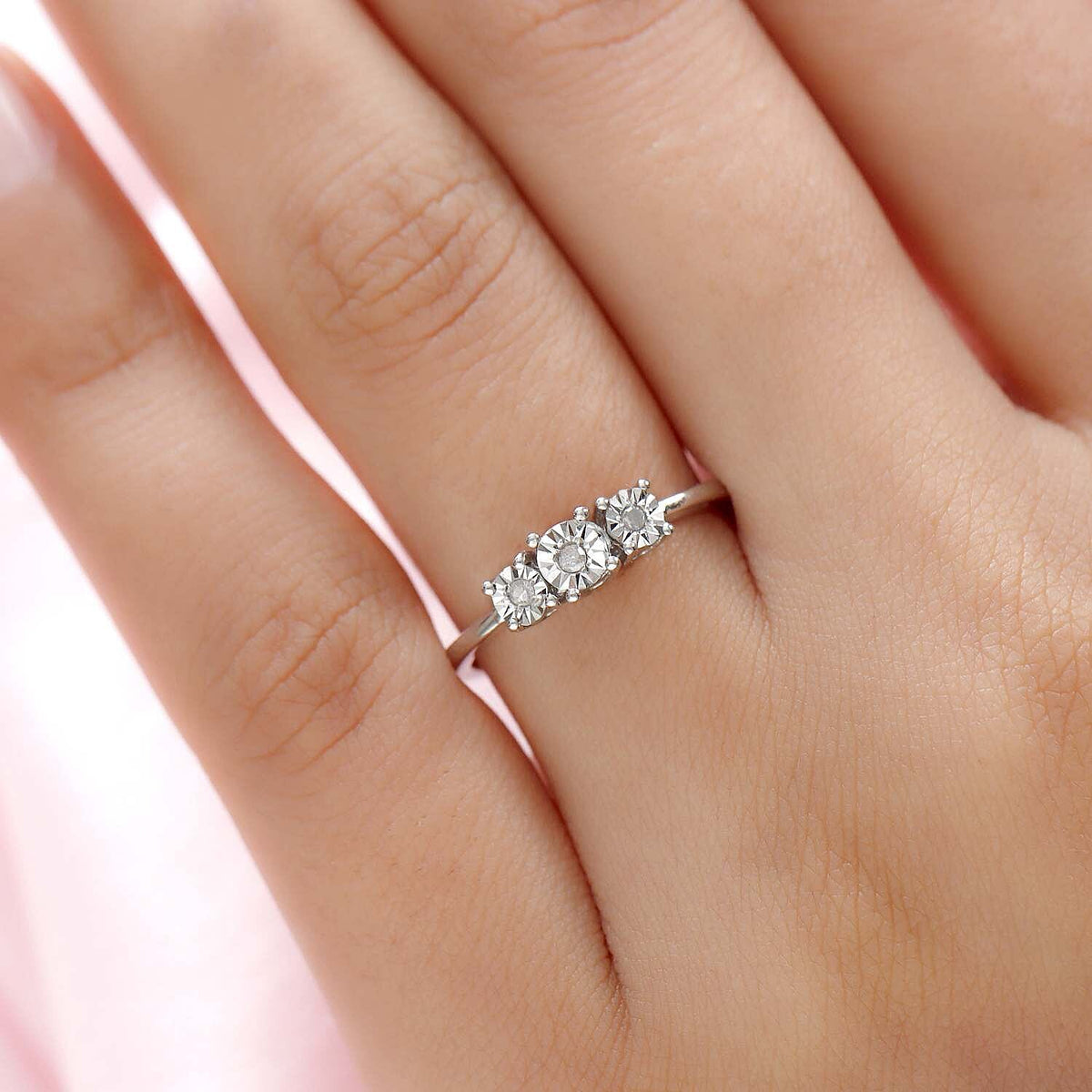 Diamond Trilogy Ring in Platinum Over Sterling Silver V32514516 3