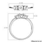 Diamond Trilogy Ring in Platinum Overlay Sterling Silver