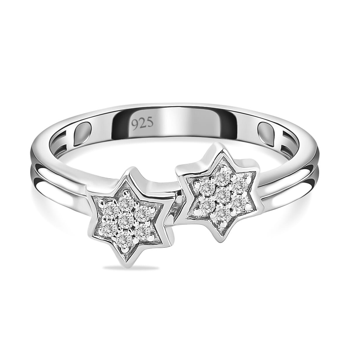 Diamond Twin-Star Platinum Over Sterling Silver Ring 3674190 0