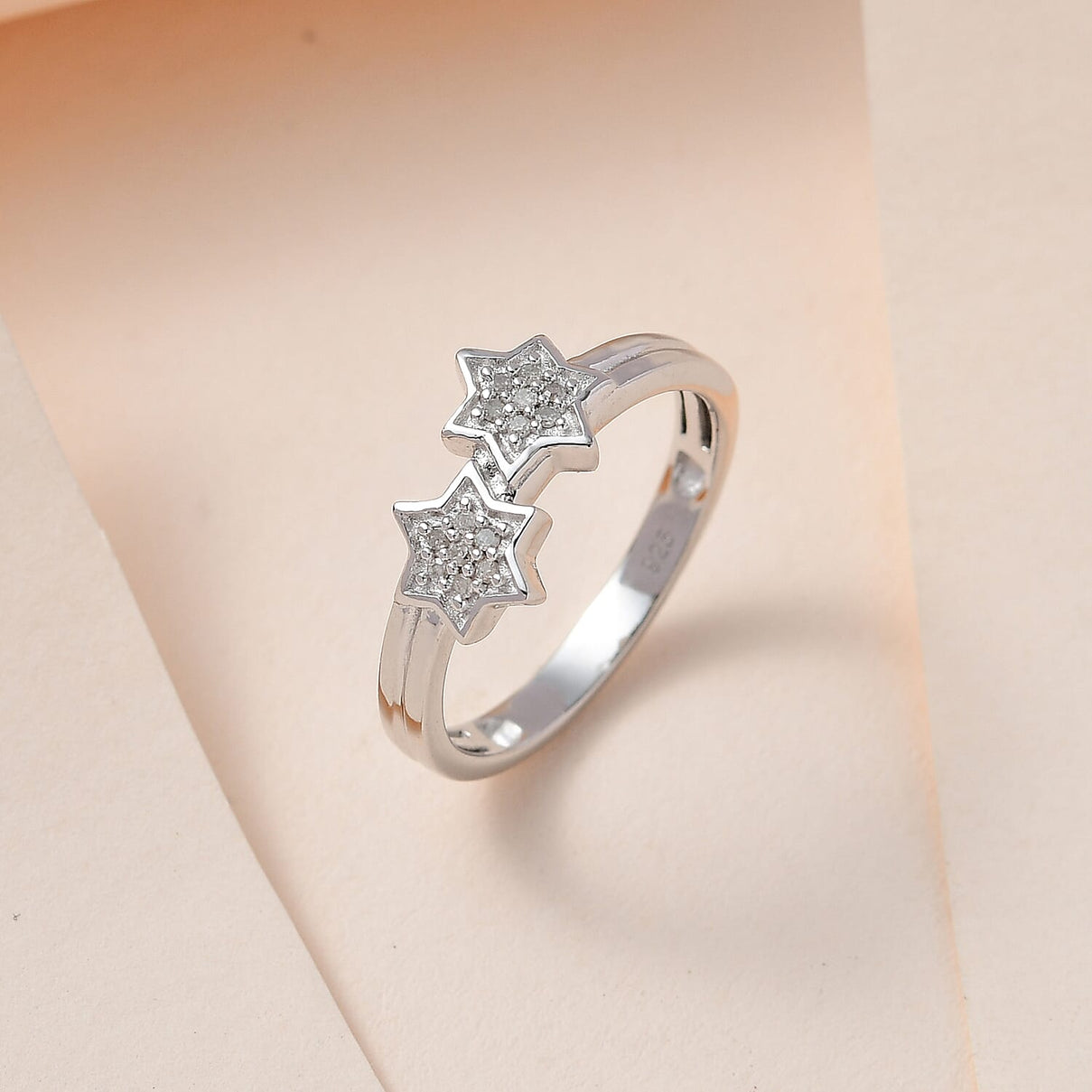 Diamond Twin-Star Platinum Over Sterling Silver Ring 3674190 2