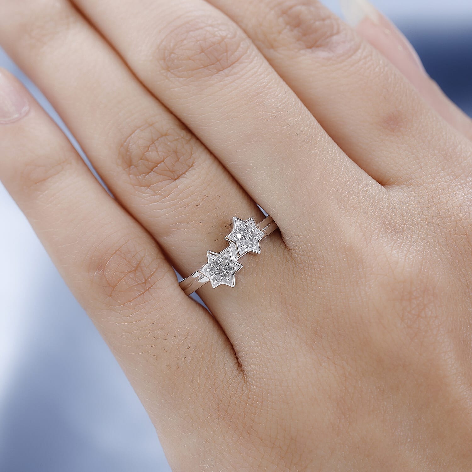 Diamond Twin-Star Platinum Over Sterling Silver Ring 3674190 3