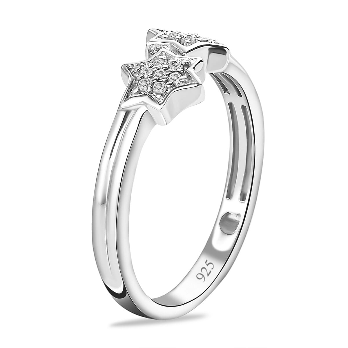 Diamond Twin-Star Platinum Over Sterling Silver Ring 3674190 4