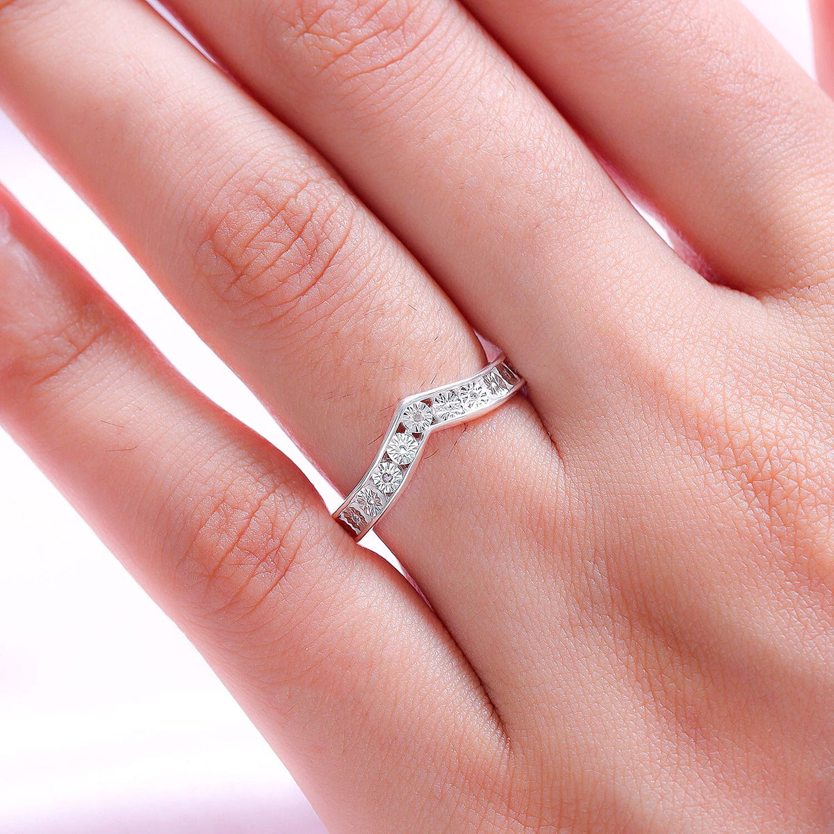 Diamond Wishbone Wedding Band Ring in Sterling Silver 7133878 7