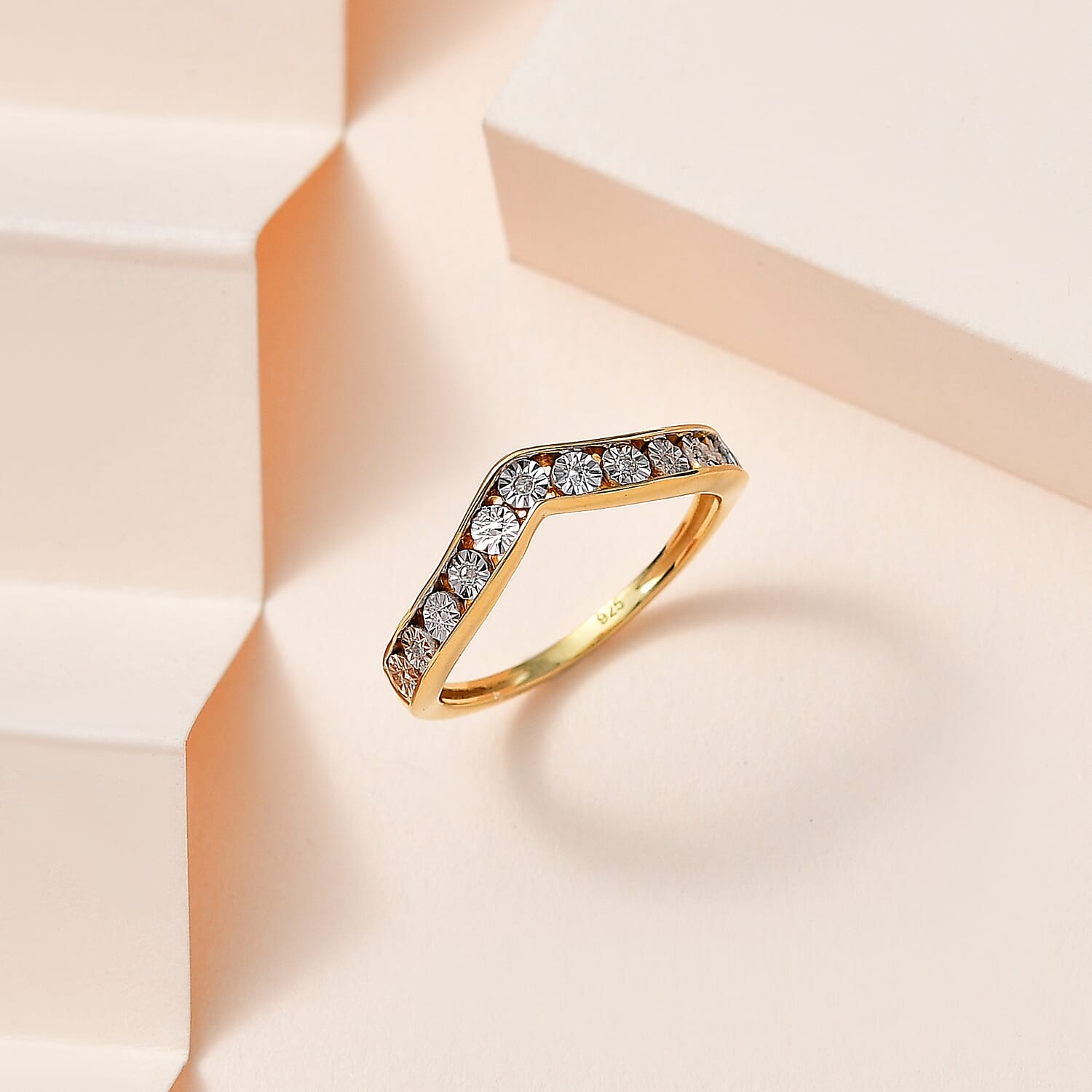 Diamond Wishbone Ring in 18K Vermeil Yellow Gold Plated Sterling Silver 7668228 1