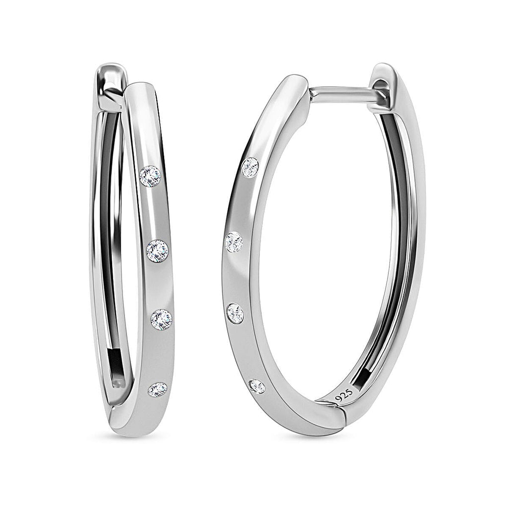 Royal Bali Collection - D'Joy Diamond (Rnd) Hoop Earrings in Platinum Overlay Sterling Silver