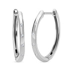 Royal Bali Collection - D'Joy Diamond (Rnd) Hoop Earrings in Platinum Overlay Sterling Silver