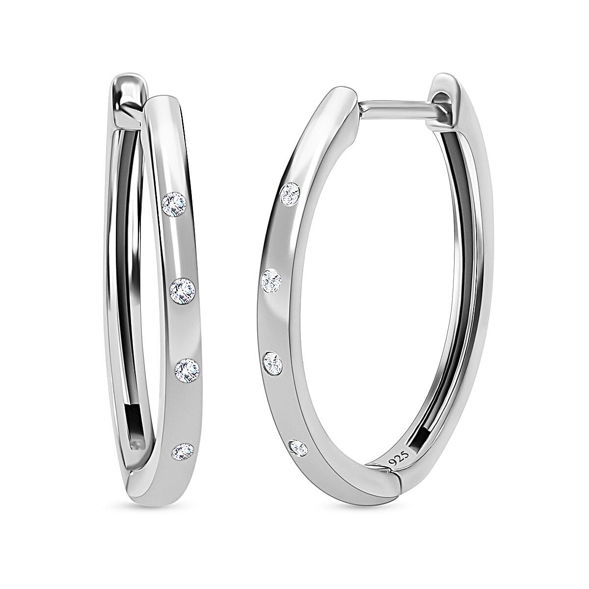 Diamond (Rnd) Hoop Earrings (with Clasp) in Platinum Plated Sterling Silver 3290063 0
