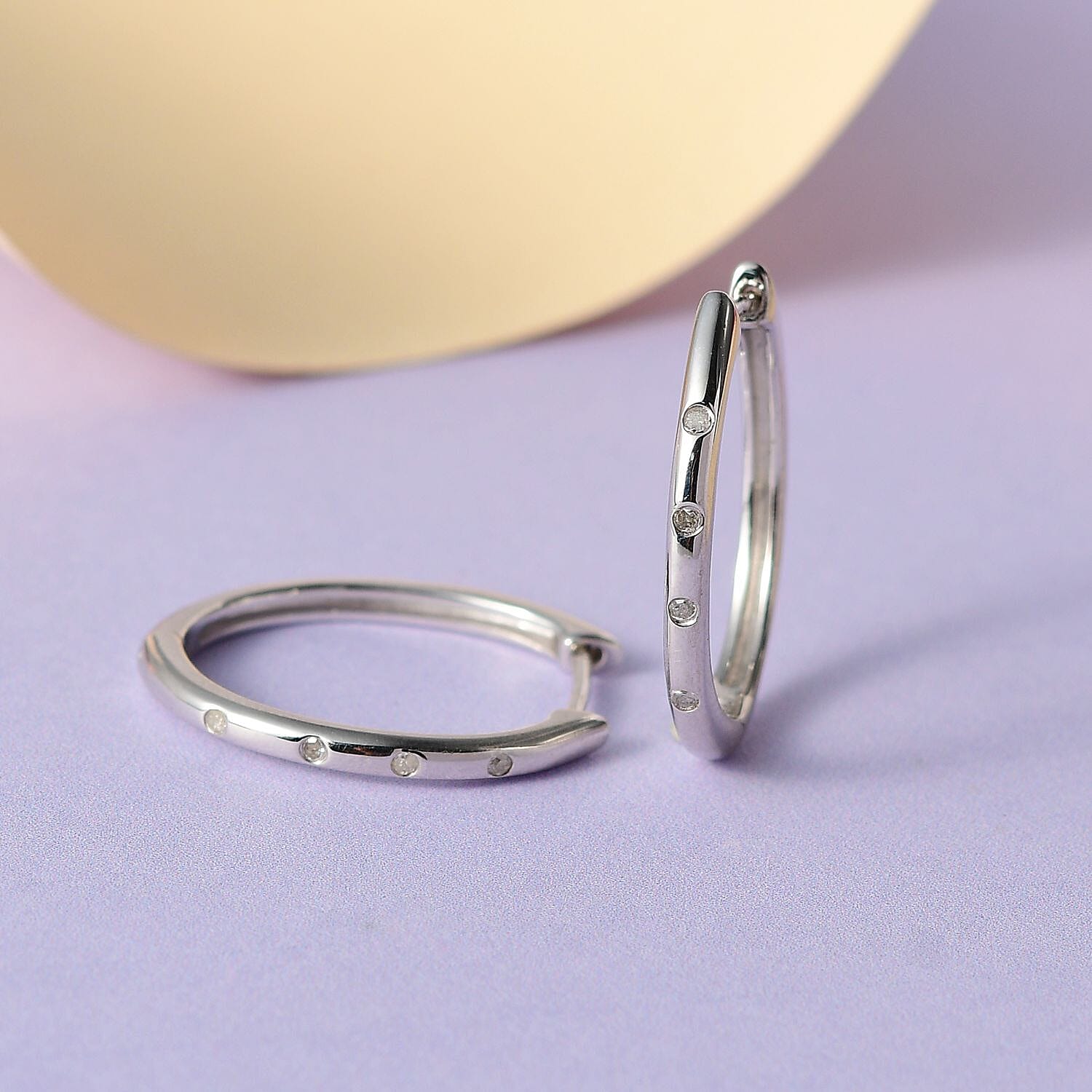 Diamond (Rnd) Hoop Earrings (with Clasp) in Platinum Plated Sterling Silver 3290063 2