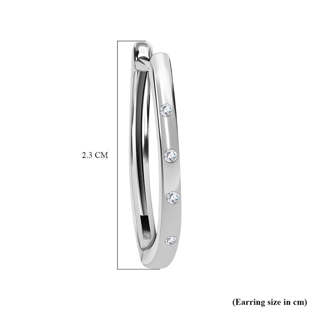 Royal Bali Collection - D'Joy Diamond (Rnd) Hoop Earrings in Platinum Overlay Sterling Silver
