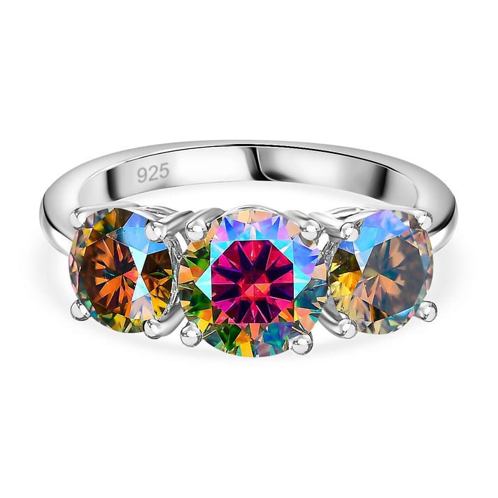 Dichroic Luminous Moissanite 3-stone Ring in Rhodium Overlay Sterling Silver 2.688 Ct. 7794458 1