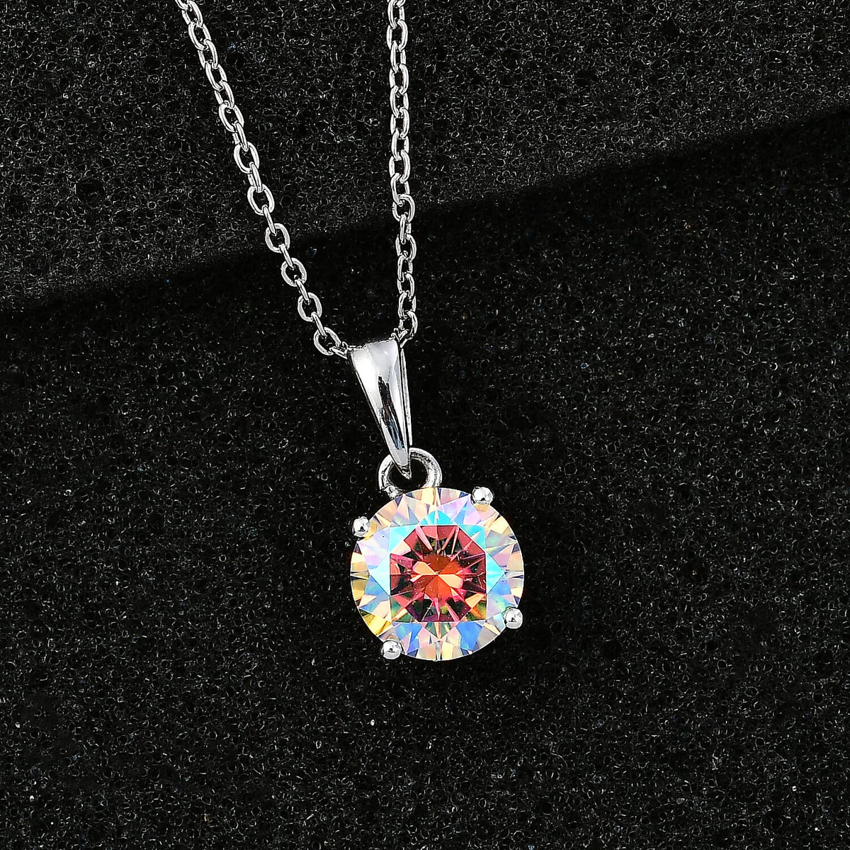 Mystic Fire Luminous Moissanite Solitaire Pendant with Chain (Size 20) in Rhodium Overlay Sterling Silver 1.80 Ct. 4277475 4