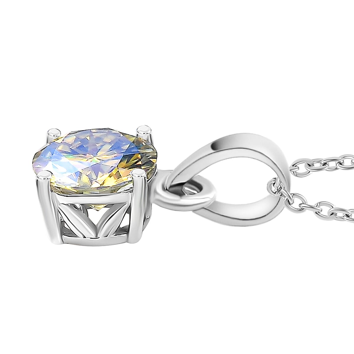 Mystic Fire Luminous Moissanite Solitaire Pendant with Chain (Size 20) in Rhodium Overlay Sterling Silver 1.80 Ct. 4277475 5